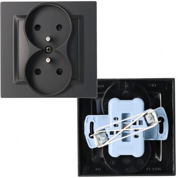 SIMON 10 GNIAZDO WTYCZKOWE PODWÓJNE Z/U CZARNY MAT