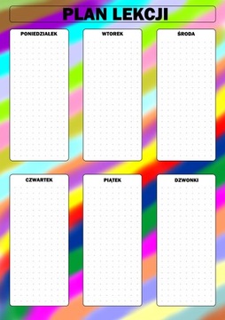 Plan lekcji NAKLEJKA zmazywalny kolory A4+GRATIS