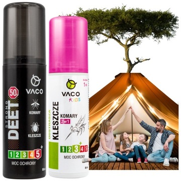 VACO Strong KIDS Spray na Komary Kleszcze DOROSŁY DZIECI +1 DEET 50% 2x80ml