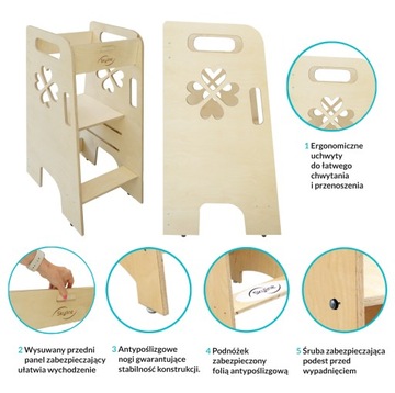 Кухонный помощник Кухонный помощник для детей, Массивный, Деревянный, Регулируемый