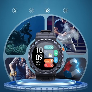 SMARTWATCH INTELIGENTNY ZEGAREK DLA IOS I ANDROIDA ZEWNĘTRZNY WOJSKOWY 1,39