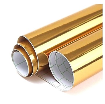 OKLEINA FOLIA ZŁOTA CHROM ZŁOTY LUSTRO 10x152cm CHROMOWANA LUSTRZANA LISTWY