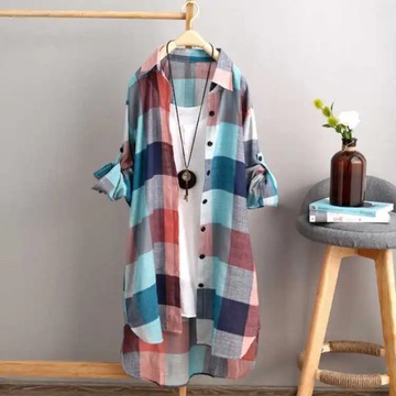 Women's Plaid Cotton Shirt Chic Women Blouse Elega