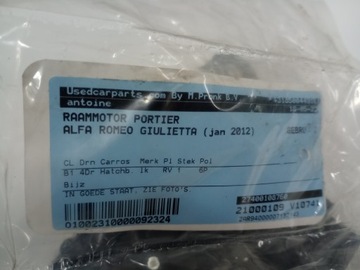 ALFA ROMEO GIULIETTA 2012 MOTOREK OKNO PRAVÝ PŘEDNÍ 1060735 EVROPA