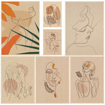 Абстрактное Лицо Искусства Одной Линии Листья Винтаж