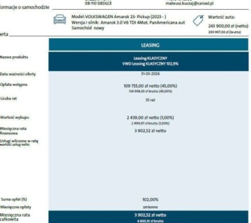 Volkswagen Amarok II 2026 Volkswagen Amarok PanAmericana 3.0 TDI 240 KM Automat 4Motion 3.0 Diesel, zdjęcie 1