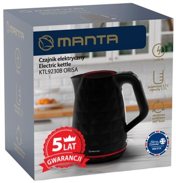 Электрический чайник беспроводной черный 2200Вт BPA FREE 1,7л Manta KTL9230B