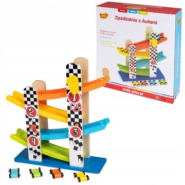 SMILY PLAY Zjeżdżalnia drewniana pojedyncza auta