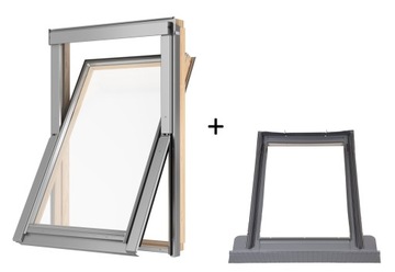 Drewniane 3 szybowe okno dachowe RoofLITE+ TRIO PINE 55x98 + kołnierz
