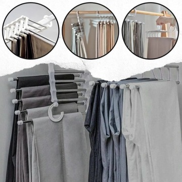 РАСШИРЯЕМАЯ ВЕШАЛКА ДЛЯ БРЮК, ОДЕЖДЫ, ГАРДЕРОБА, 5 ПАР, ДЕРЖАТЕЛЬ-ОРГАНИЗАТОР