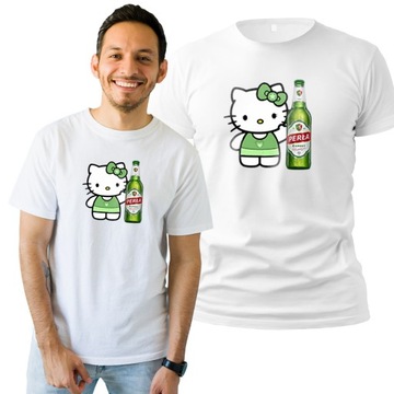 Koszulka Męska Z Nadrukiem Bawełna T-shirt Na Prezent Hello Kitty Piwo XL