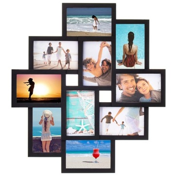 БОЛЬШАЯ РАМКА НА 10 ФОТОГРАФИЙ ФОТО AMA 48,5x53см МУЛЬТИ ФОТОГАЛЕРЕЯ КОЛЛАЖ ЧЕРНАЯ