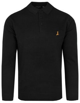 Dzianinowy Lekki Sweter w Stylu Longsleeve Polo – Brave Soul - Czarny - M