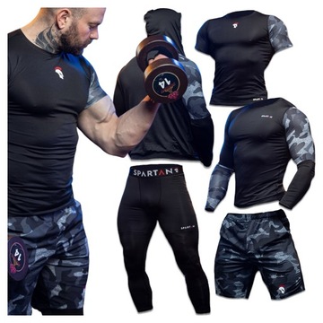 STRÓJ RASHGUARD SPODNIE SPODENKI TERMOAKTYWNE TRENING MĘSKA KOMPLET L