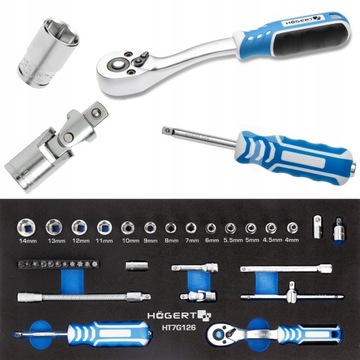Zestaw narzędzi grzechotka nasadki 1/4″ 34sz wkład EVA HT7G126