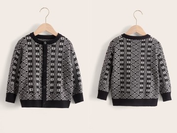 Shein czarny kardigan w geometryczny wzór 92 cm