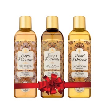 Tesori zestaw olejków pod prysznic: amla sezam, ryż tsubaki, argan cyprys