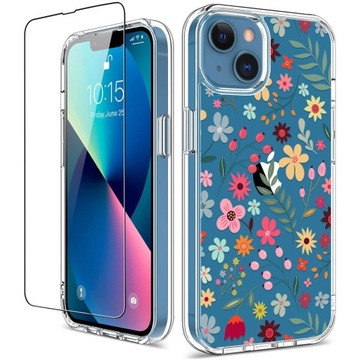 ETUI do Apple iPhone 13 WZMACNIANE 2 MM WZÓR POLNE KWIATY CASE + SZKŁO 9H