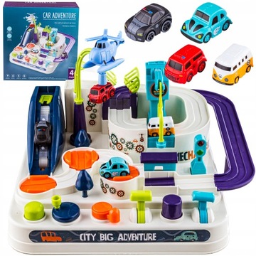INTERAKTYWNY KREATYWNY TOR PRZESZKÓD SAMOCHODOWY 4 AUTA ZESTAW PREZENT
