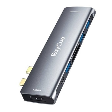 Hub 7w2 RayCue 2x USB-C do Thunderbolt 3 + 3x USB-A 3.0 5Gbps + SD/TF 3.0 +