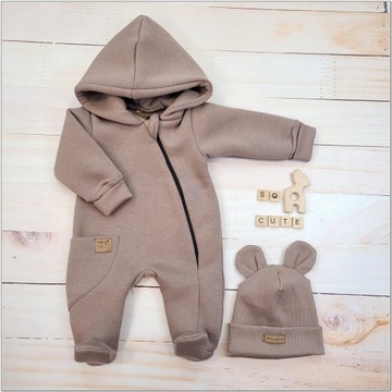 Kombinezon z ocieplanej dresówki +czapka chocolate 74