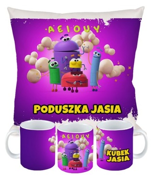 ZESTAW PODUSZKA KUBEK Mądroboty PREZENT + IMIĘ