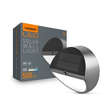 SOLARNA LAMPA ŚCIENNA LED Z CZUJNIKIEM RUCHU VIDEX 500Lm 5000K