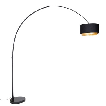 Nowoczesna lampa łukowa czarna z podwójnym abażurem czerń ze złotem - XXL