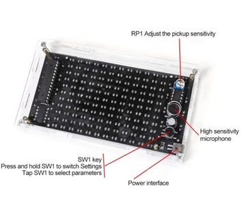 Spektrum dźwięku 12 x11 LED Obudowa Plexi DIY KIT