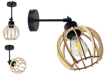 LAMPA KINKIET E27 ścienny ruchomy loft KULA Drewno