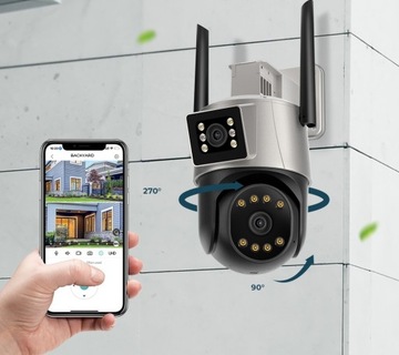 ДВОЙНАЯ WIFI IP УМНАЯ НАРУЖНАЯ ВРАЩАЮЩАЯСЯ КАМЕРА 2x 3MPx ОБНАРУЖЕНИЕ 6MPx 6MP