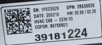 OPEL CORSA F 2019- PANEL KLIMATIZACE VENTILACE 39181224