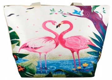 Torba plażowa miejska zakupy shopper A4 flamingi