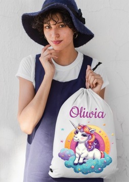 Kubek + Poduszka + Worek ZESTAW JEDNOROŻEC UNICORN tęcza + DOWOLNE IMIĘ