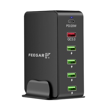 Сетевое зарядное устройство Feegar мощностью 86 Вт, 5x USB, 1 x Type-C PD