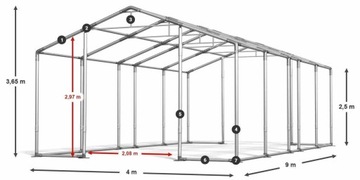 Namiot Garażowy 4x9m [2,5m] Magazynowy DAS 580 W
