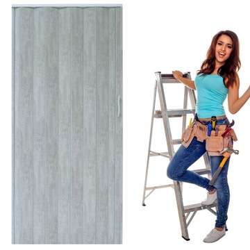 DRZWI HARMONIJKOWE WEWNĘTRZNE SKŁADANE/ŁAMANE BETON MAT 80CM MOCNE