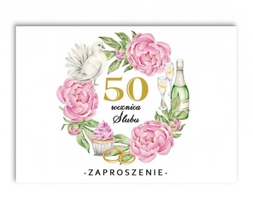 Zaproszenia 10, 25, 50 rocznica Ślubu + koperta