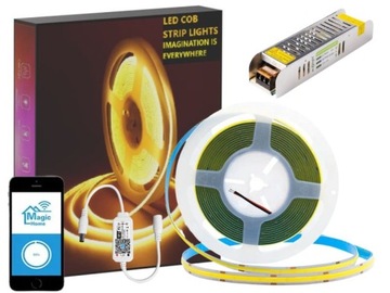 5m taśma COB 2400 Led 45W ŻÓŁTA 12V IP20 sterownik WIFI zasilacz