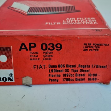 FIAT DUNA FIORINO REGATA TIPO FILTR VZDUCHU FILTRON AP 039