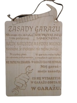 Zasady garażu duża tabliczka drewniana+grafika