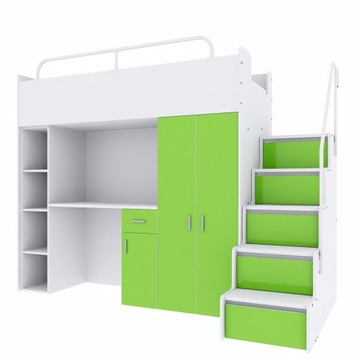 Łóżko piętrowe JSM4 z biurkiem 90x200 limonka matowa
