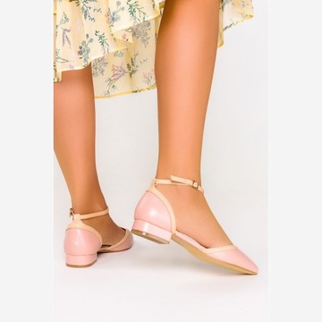 БАЛЕТКИ, ДЕКОРАТИВНЫЙ РЕМЕНЬ, НИЗКИЙ КАБЛУК, размер 38