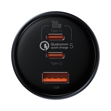 Автомобильное зарядное устройство Baseus — USB + 2xType C — QC5 PD 160 Вт с кабелем Type C