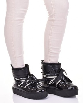 MODNE ŚNIEGOWCE Z FUTERKIEM WSUWANE BUTY ZIMOWE NA PLATFORMIE