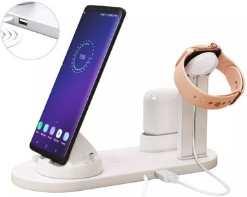 ŁADOWARKA STOJAK 3W1 NA TELEFON ZEGAREK SŁUCHAWKI
