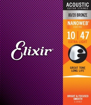 Elixir 11002 Nanoweb 80/20 Bronze 10-47 - Struny