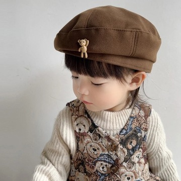 CZAPKA Wełniany Beret czapka dla dziecka kreskówka niedźwiedź koreański chł