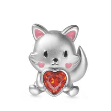 GNOCE - Charms Cute Fox Embraces Heart Gemstone