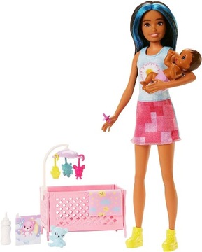 BARBIE SKIPPER LALKA OPIEKUNKA MULATKA + BOBAS Z ŁÓŻECZKIEM + AKCESORIA